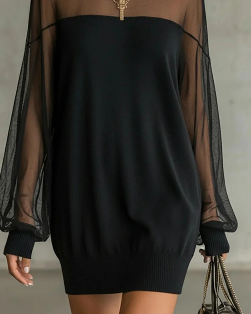 Yenaya - ランタンスリーブ ニット ミニドレス