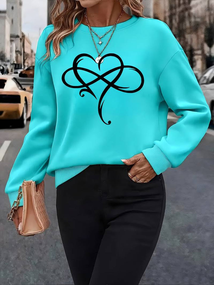 Ahuva - ハートデザインのスタイリッシュな長袖フリーススウェットシャツ