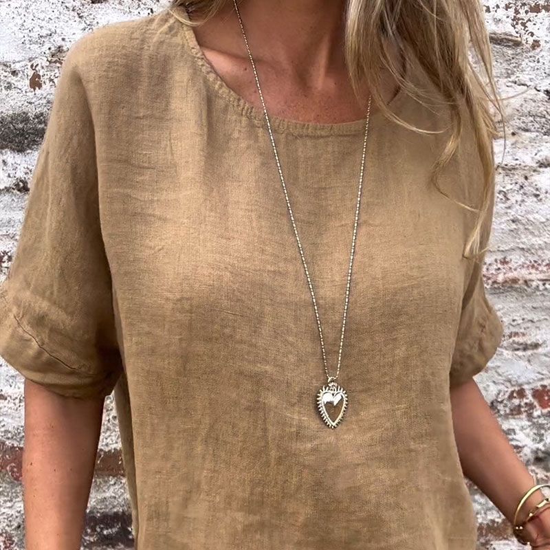 Yashira -   丸首コットンリネンブラウス