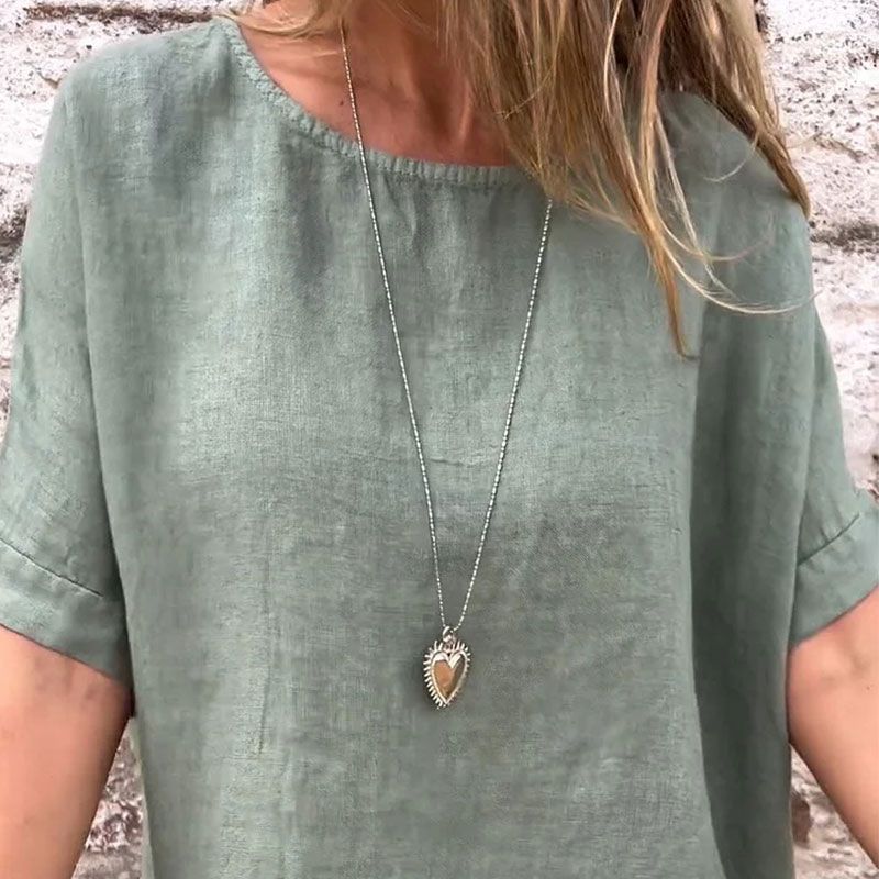 Yashira -   丸首コットンリネンブラウス