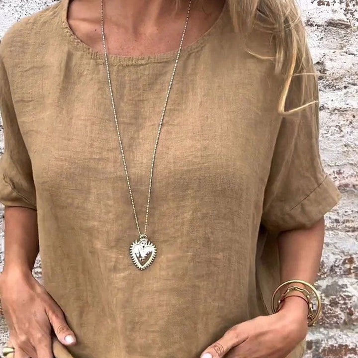 Yashira -   丸首コットンリネンブラウス