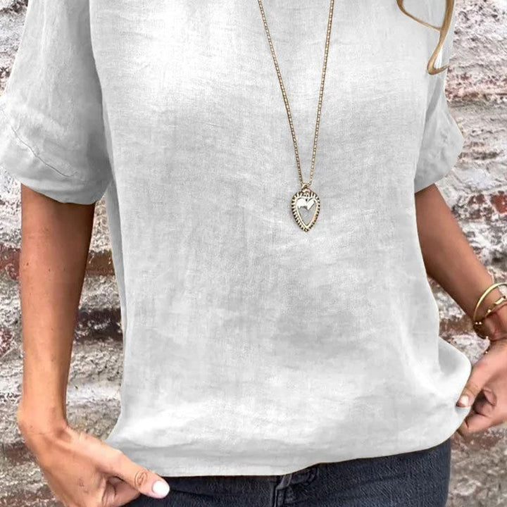 Yashira -   丸首コットンリネンブラウス