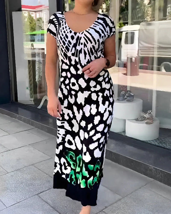 Aliki - カジュアルプリント半袖ワンピース