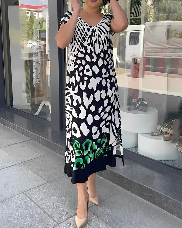 Aliki - カジュアルプリント半袖ワンピース