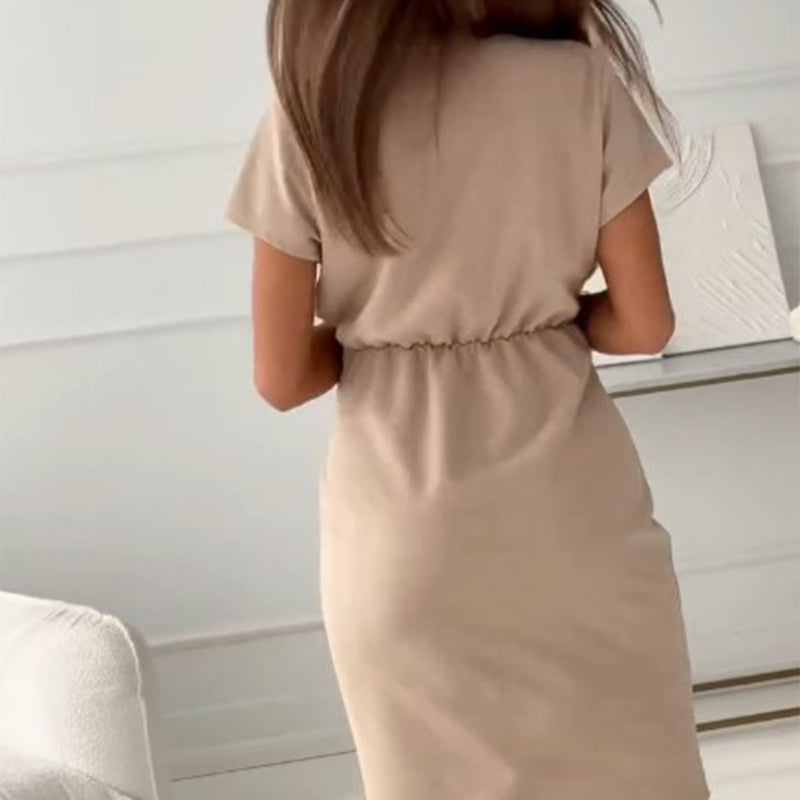 Jaclyn - Vネック ショートスリーブ ショートドレス ウェスト絞りデザイン
